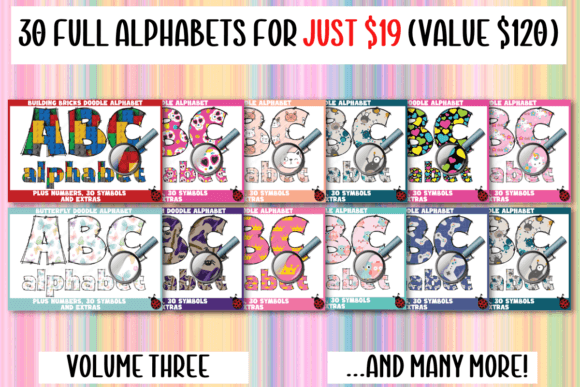 Doodle Alphabet Bundle Vol. 3: 30 Playful Alphabets for Every Maker