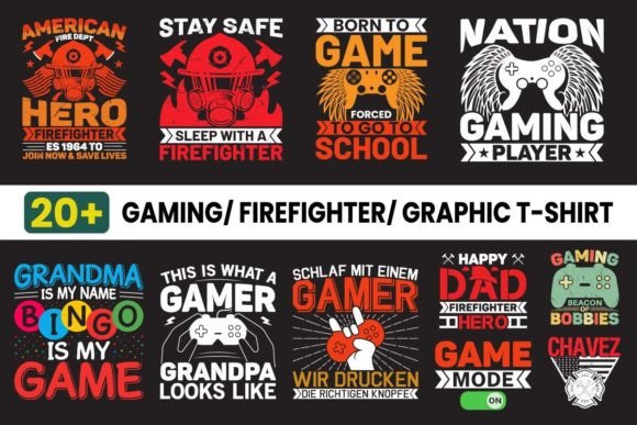 Gaming Firefighter Graphic T-Shirt Bundle: Unique Designs for Apparel That Tell Two Stories at Once