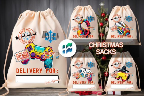 Gaming Santa Sack Sublimation PNG for Holiday Designs